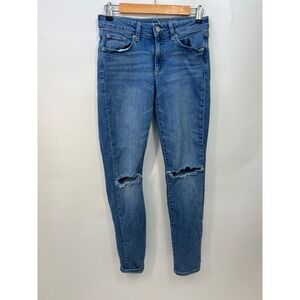 Gap Curvy Skinny Medium Wash Coupe Moulante Distressed Blue Jeans Womens Sz 29